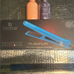 Royale Platinum 1.25" Blue Ceramic Flat Iron BUNDLE